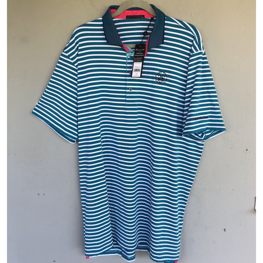 reyson Santa Ana Polo Shirt Mens XXL Green Stripe Stretch Golf Logo Lago Mar